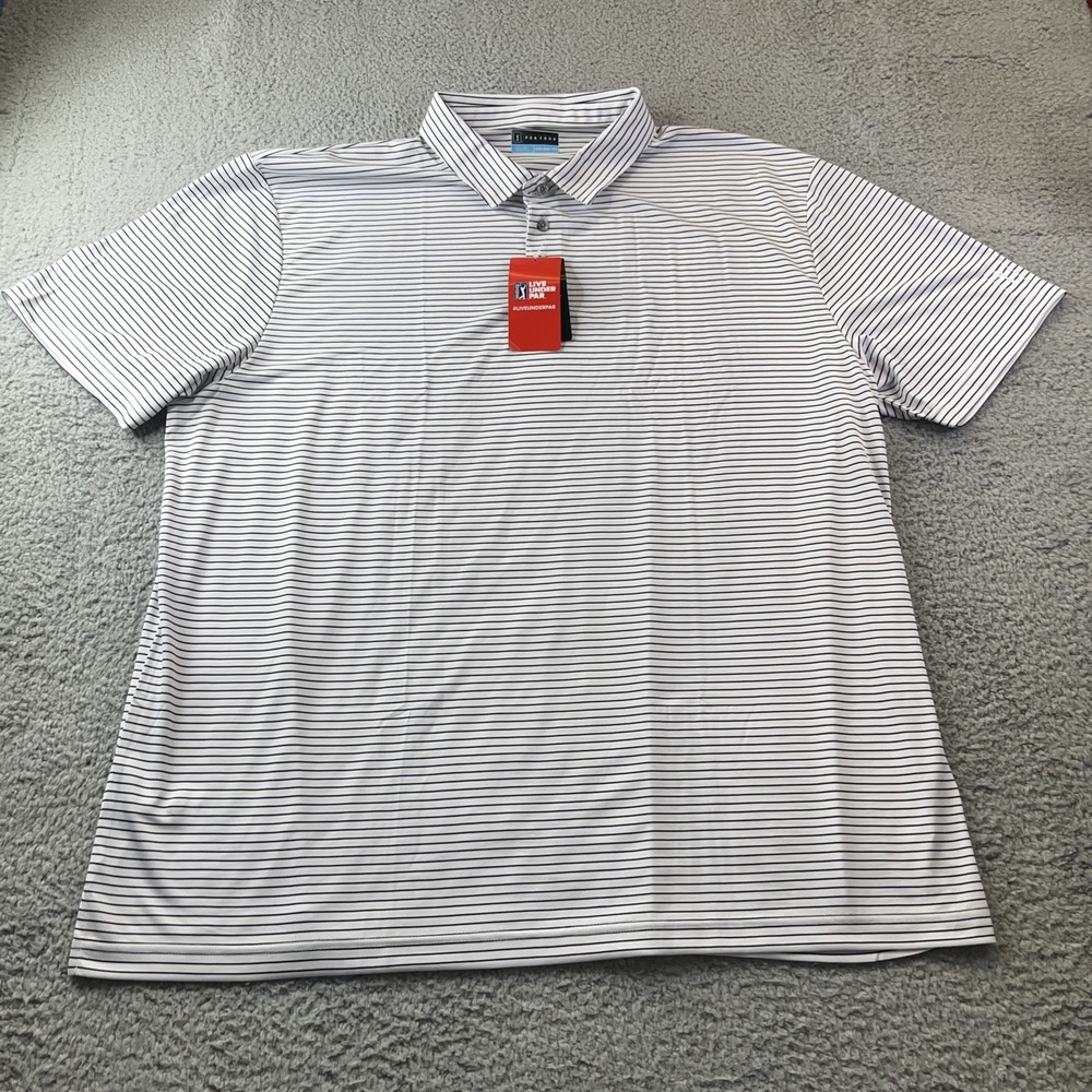 PGA Tour Men's 2XL Black/White Striped Lightweight‎ Golf Polo Shirt